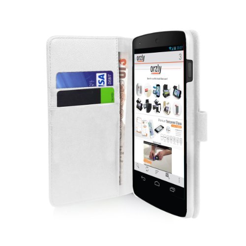 Orzly   - LG NEXUS 5 Funda con Auto Standby   Sensores Autom  ticos del Sue  o   Vigilia   Estilo de BLANCO - Caja con Soporte integrado  Alias  Orzly   - Multi-Function Wallet Stand Case para GOOGLE NEXUS 5 SmartPhone   Tel  fono M  vil - 2013 modelo   ESTUCHE INCLUYE  Tapa Magn  tica   Cartera   Billetera integrado