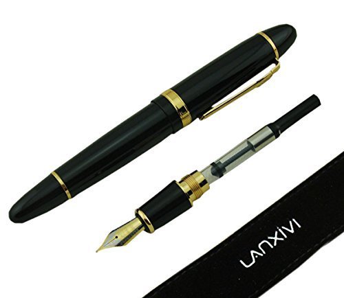Lanxivi jinhao 159, Füller / Füllfederhalter mit Tintenkonverter, schwarz mit gold, schwere Ausführung, mit Beutel zur Aufbewahrung
