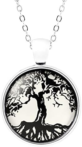 Tree of Life - Pendant Necklace with Art Picture - Glass Charm on Elegant Adjustable Chain - Comes in a Beautiful Gift Box