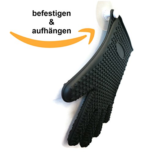 PUMPKO Hochwertige Silikon Ofenhandschuhe | Profi Kochhandschuhe | Classic feuerbeständige Kaminhandschuhe | feuerfest, rutschfest und hitzebeständig | Links und Rechts (Schwarz) - 3