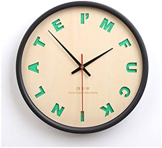 New Fashion english letter bedroom wall clock simple creative metal living room silent ( Color : Green )