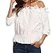UFACE Damen Spitze Patchwork Top Casual Bluse Tops Schulterfrei T-Shirt Off-Schulter Spitze Panel Top(Weiß,EU/44CN/M)