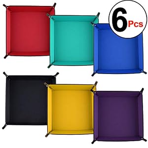 SIQUK 6 Piezas Tablero de Dados PU de Cuero Bandeja de Balanceo Soporte Cuadrado Plegable para Juegos de Dados como RPG, DND y otros juegos de mesa, 6 Colores