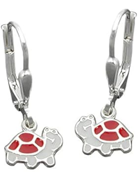 Mya Art Schmuck 925 Silber Mädchen Ohrhänger Kinder Ohrringe mit Schildkröte Anhänger Rot