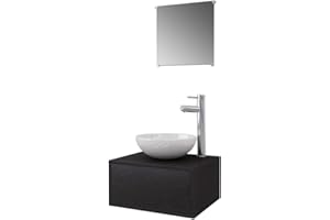 vidaXL 4-TLG. Badmöbel-Set Waschbecken Waschtisch Wasserhahn Spiegel Badezimmer