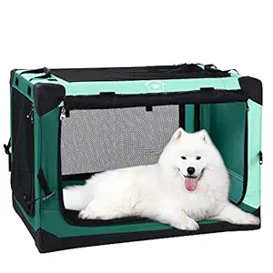 Ownpets 4 Door Folding Dog Crate, Portable Pet Crate with Strong Steel Frame for Dogs & Cats, Detachable Soft Indoor & Outdoor Dog Kennel,Medium