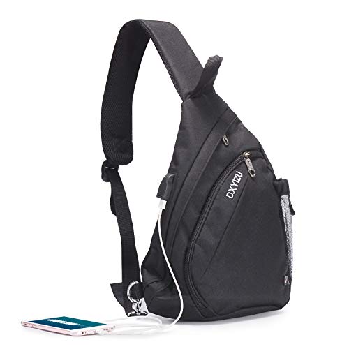 Sac Poitrine, Sling Sacoche Bandouliere Casual épaule Packs Triangle Sac à Dos pour Hommes Femmes, Sacs Canvas avec Port de USB pour Le Sport en Plein Air Gym Voyage Randonnée, Mogomiten, Noir