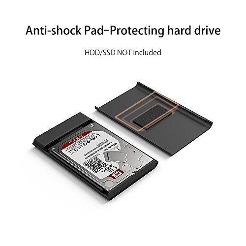 QICENT Festplatte Gehäuse USB 3.0 SATA Festplattengehäuse 2.5 Zoll ABS Kunststoff bewegliche Werkzeug Freie Festplattenlaufwerk case mit USB3.0 Kabel für 7mm 9.5mm HDD / SSD – eingebauter JMS578 Chipsatz Schwarz - 4