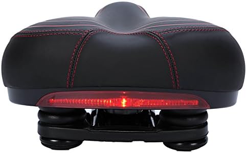 Comfortable Bike Seat with Rear Warning Light Wide Bicycle Saddle MTB Road Bike Bicycle Cycling Extra Comfort Cushion (Red line)