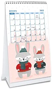 AccuPrints Cute Rabbit Desk Calendar 2022 (4x8) inch 12 Pages Calendar and Planner