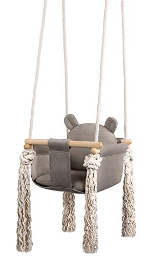 LULANDO SWING Altalena per bambini, prodotto per bambini, set per bambini, montaggio facile, regolabile, decorazione camera per bambini, design moderno, alta qualità, legno di pino (Teddy Gray)