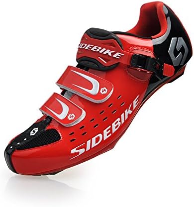Unisex mens womens Road Comp race shoe Road Bike shoes, SD001-Road-Black/Red, Uk 11(29cm),forefoot width 93.57mm