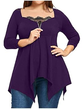 Damen Bluse Dasongff Damen Blusen Spitzebluse Asymmetrische Einfarbiges T-Shirt Elegante Oberteile Langarm Tops...