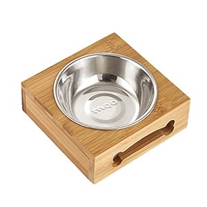 YUENA CARE Tazón Cuenco Elevado para Perros con Soporte de Bambú Comedero y Bebedero Desmontables Durable Seguro para Mascotas Doble