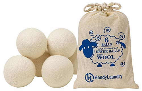 Handy Laundry Sheep Wool Dryer Balls Pack of 6 Premium 100% Natural XL Fabric Softener Reusable, Saves Drying Time