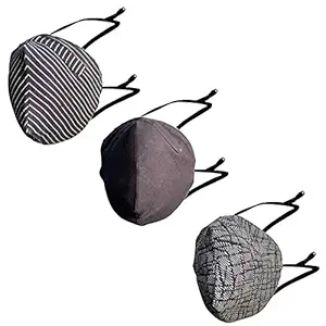 Malka Shaila's Couture Cotton, Washable, Reusable Printed Face Masks with Adjustable Head Loops for Men (PACK OF 3)