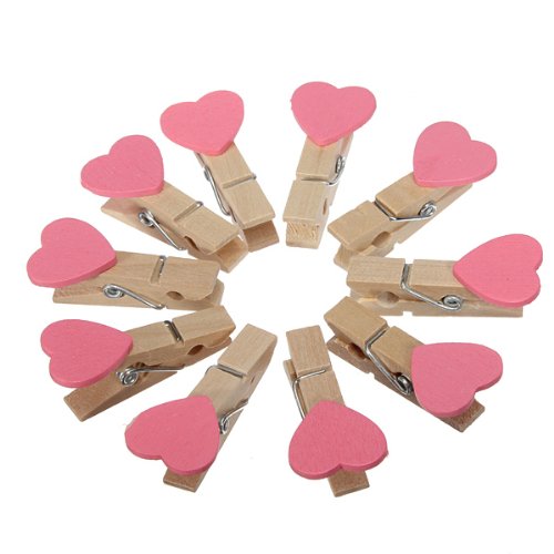 Preisvergleich Produktbild Bluelover 10Pcs Liebe Herz aus Holz Kleidung Foto Büroklammern-rosa