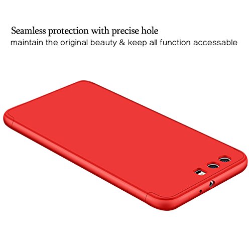Qissy Carcasa Huawei P10  3 in1 Todo Incluido Anti-Scratch Anti-Huella Dactilar a Prueba de Choque 360 PC Protective Case Cover Skin para Huawei P10 P10 Plus  Huawei P10  Rojo 