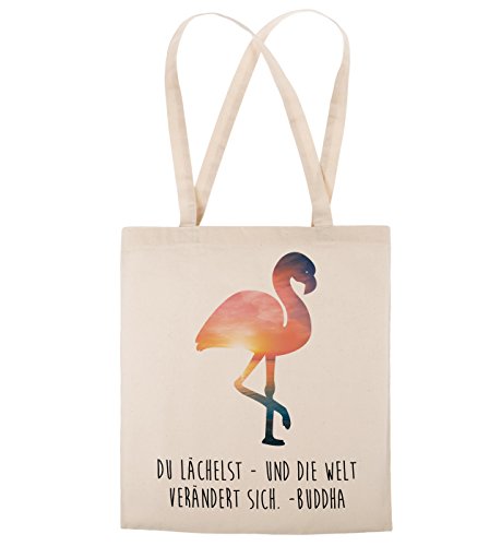 Mr. & Mrs. Panda Tragetasche Flamingo – 100% handmade in Norddeutschland – Flamingo, Pink, Federn, Flusskrebse Tragetasche, Tasche, Beutel, Jutetasche, Bag, Jutebeutel, Einkaufstasche, Motiv, Spruch, bedruckt, Druck Flamingo, Pink, Federn, Flusskrebse - 3