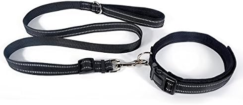 Reflective Medium & Large Dog Collar & Lead Set, MYOLDSX Lightweight Adjustable Nylon Collar and Leash Set for Dogs Training and Walking, (Free Waste Bag Dispenser & bag)