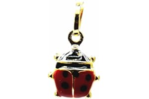 PEGASO GIOIELLI Ciondolo Oro Giallo 18kt (750) Pendente Coccinella Smaltata Rossa Portafortuna Donna Bambina