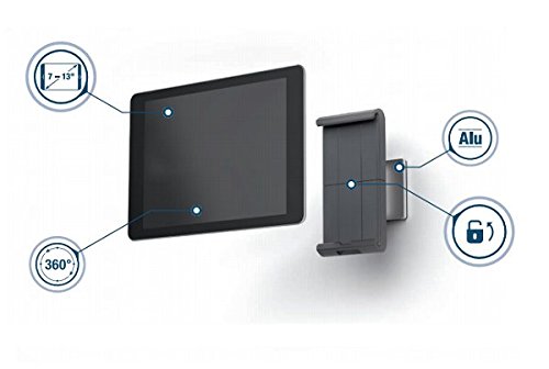 Durable 893323 Tablet Wandhalterung für alle Tablets 7-13″, 360° drehbar mit Diebstahlsicherung, silber - 7