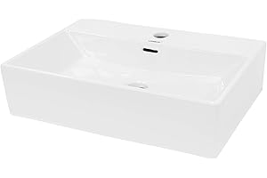 ECD Germany Vasque à Poser Lavabo Salle de Bain - en Céramique - Blanc - 515 x 360 x 130 mm - Lave-Mains Suspendu Vasque Salle de Bain Toilette - avec Trop-Plein et Trou de Robinet - Rectangulaire