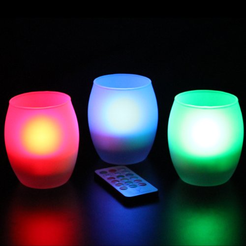 Preisvergleich Produktbild Frostfire Mooncandles Satinierte Glaskerzen mit Farbwechsel und Fernbedienung, 3er Set