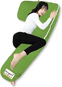 Angel Mommy Pregnancy Body Pillow with Cotton Zippered Cover, L Shaped Full Body Pillow for Pregnant Women (Parrot Green)
