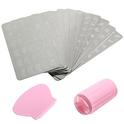 Yahee 12 Stück Nailart Schablonen Platten Nageldesign Maniküre Set mit Stempel