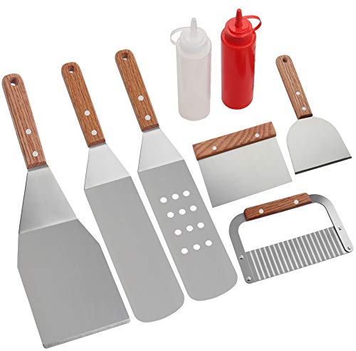 ROMANTICIST 8Pcs Grillspachtel Plancha Kit Edelstahl Grillbesteck – Schwerer Edelstahl Profi Grill-Spachtel