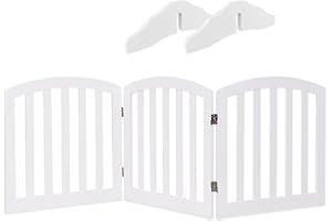 GYMAX Foldable Pet Fence, Freestanding Dog Gate with Wooden Frame and Metal Hinges, Safety Indoor Barrier for Kitchen, Doorway and Stairs