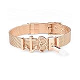 THIORA® - Mesh Armband Frauen | Individuelle Anhänger Charms | Größenverstellbar | Damen Charmband | Rosegold Gold Silber | Bracelet ('Ibiza' - Rosegold Set)