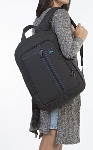 RIVACASE Notebook Rucksack bis 15.6“ – Stilvolle Tasche aus wasserabweisenden Material und extra verstärkten Seiten – Schwarz - 9