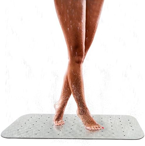 Non-Slip Bath Mat with Suction Cups | White | 36 x 97 cm | Made of Natural Rubber | Extra-Long Anti-Slip Bathtub Mat | Insert and Shower Mat