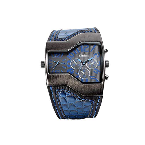 Reloj militar y deportivo con doble mecanismo de cuarzo, correa de cuero, para hombre, con subdiales decorativos, de JewelryWe