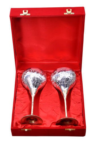 Zap Impex ® Schöne Messing versilbert Celebration Kelche 2er Set mit rot Samt-Box (9 „Höhe) - 5