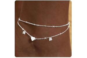 ZHESHY 2 Stück Fußkettchen Gold Silber für Damen 18k Gold Perlen Mehrreihige Fußkettchen mit Kreuz Herz CZ Plättchen Verstellbare Wasserfest Sommer Strand Schmuck Fußkette Set für Damen und Mädchen