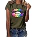 Produktbild HWTOP T-Shirt Damen Mädchen Tops Große Größen Oberteile Persönlichkeit Sexy Tshirt Lippen Drucken Shirt Kurzarm Bluse
