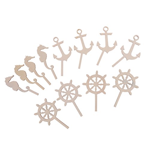 Gazechimp 12-teilige Holz Cupcake-Dekoration für Kindergeburtstag oder Geburt Kinder Geburtstag Muffin Deko - Anker, 9cm