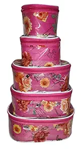 ultimatefashionista Fabric Multipurpose Cosmetic Pouch Jewellery Make up Organiser Necklace Pouch Traveling Kit for Women and Girls Set of 5 Multi-color