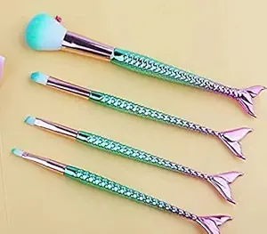 Generic 10PCS Womens & Girls Makeup Brushes Set 3D Mermaid Make Up Foundation Eyeshadow Eyebrow Eyeliner Blush Cosmetic Powder Concealer Brushes Tools Kits