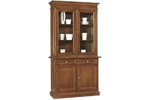Mar.c.a. Design, Vitrina Salon, Libreria Estanteria Madera, Nogal - Aparador Cocina y Mueble Salón Clásico - Mueble Cocina con Cajones, Estantes y 2 Puertas de Vidrio 105x42x205H - Made in Italy