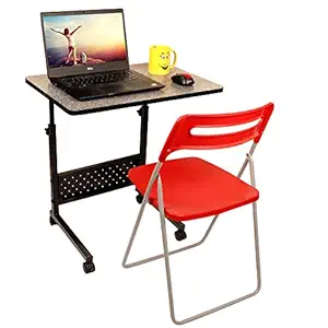 MULTI - TABLE Multi-Purpose Height Adjustable Black Leg Portable and Movable Laptop Metal Study Dining Table with Caster Wheels | Ideal for Work from Home | Kids Online Classes - (Dark Fabric)
