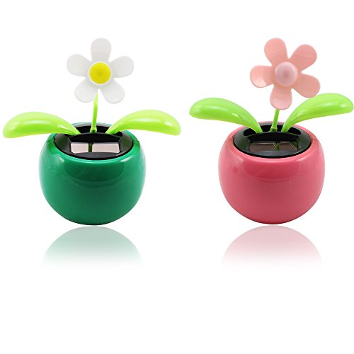 COM-FOUR® 2er Set Solar Wackelblume in 2 verschiedenen Farben, 11 x 10 x 7 cm (2 Stück - pink/grün)