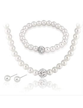 Sarahmi® Hochzeits Set ​Perlen Kette und Ohrringe mit Strass Hochzeitsschmuck Ivory