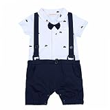 G-Kids Baby Jungen Strampler Smoking Einteiler Gentleman Strampler Sommer Kleidung Taufkleidung Festlich Fliege Outfit (80/6-12 Monate)