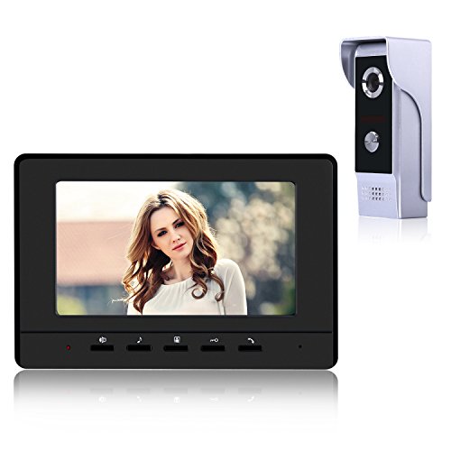 Preisvergleich Produktbild 7 Zoll Video Türsprechanlage, YOKKAO Videotürsprechanlage Gegensprechanlage Bild Helligkeit High-Definition-displays Türglocke - Schwarz