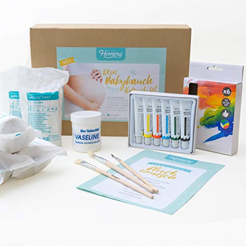 Babybauch Gips-Abdruck Set von Homery, XXL Set mit Gipsbinden und Farben zum bemalen - das perfekte Baby Gipsabdruckset als Geschenk zur Schwangerschaft, inklusive Detailanleitung