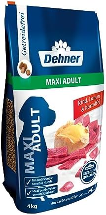 Dehner Cibo per cani Maxi Adult, cibo secco senza cereali, per cani adulti di grandi razze, manzo/agnello/patata, 4 kg